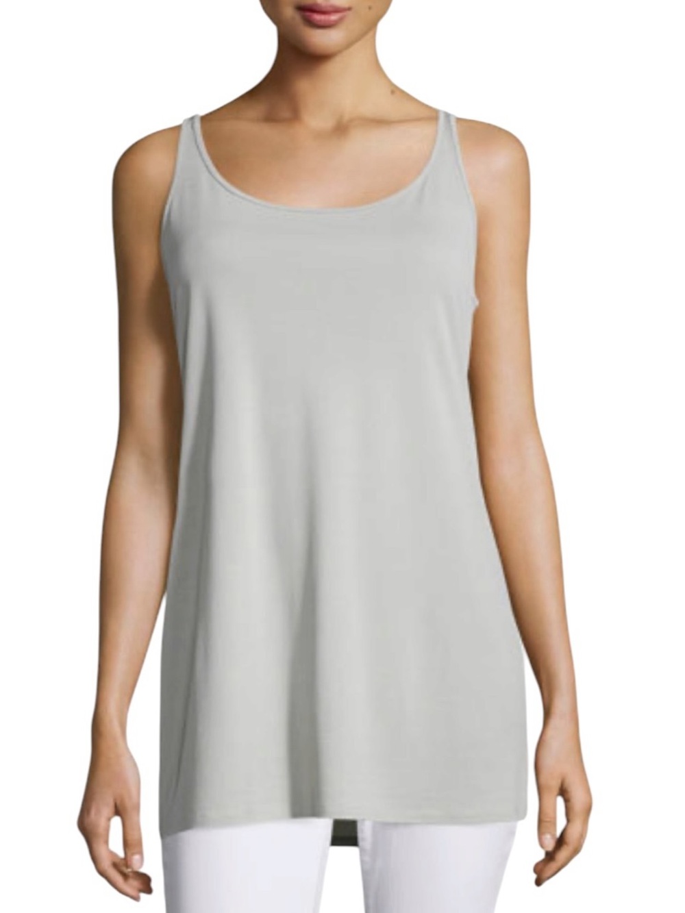 Eileen Fisher Sleeveless Long Silk Jersey Tank Silver size M excellent condition